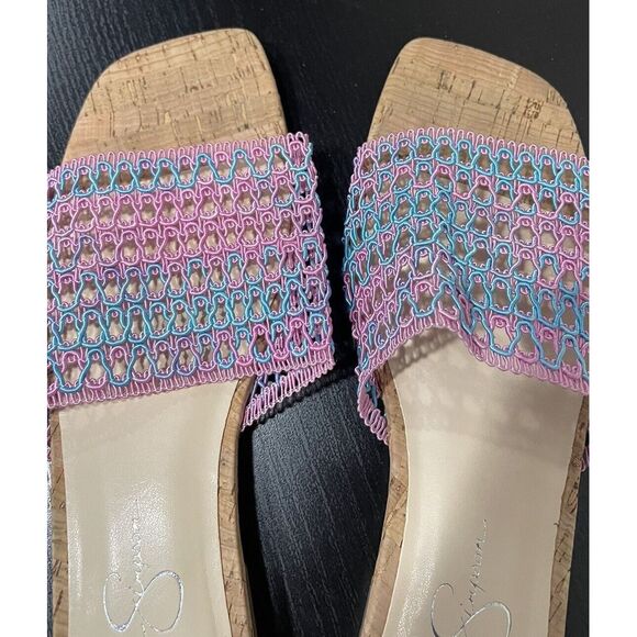 Jessica Simpson Blue & Pink Crochet slides Womens Size 8.5 M Slip On Sandals - Picture 3 of 6